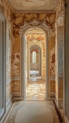 Obraz premium Elegant and Decaying Interior Hallway of a Grand Mansion