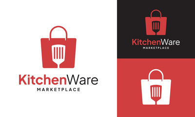 Shopping Bag with Spatula Logo Design Template. Suitable for Restaurant, Bistro, Food and Cooking Shop, Kitchenware Kitchen Utensil Marketplace, Chef Merchandise Market, or Culinary Gift Store