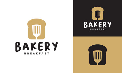 Spatula with Bread Bakery Logo Design Template. Suitable for Restaurant, Breakfast, Bakery, Pastry Shop, Bistro, Cafe, Home Baking Business, Sandwich Store, etc