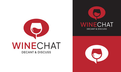 Chat Speech Bubble with Wine Glass Logo Design Template. The logo represents an Online Discussion Place about Wine. Suitable for Wine Bar Party Message Discussion Conversation Social Community Group