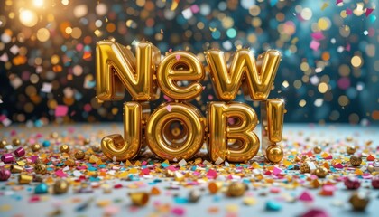 New Job! Gold Balloons & Confetti -   Celebration/Achievement imagery