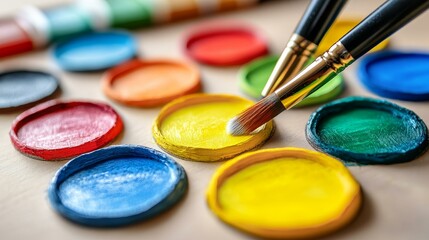 Colorful Paint Palette with Paintbrushes