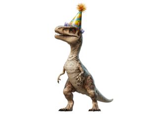 dinosaur wearing birthday hat