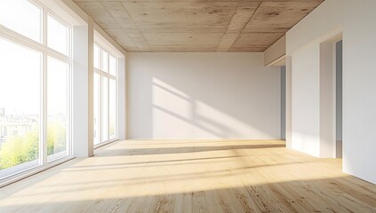 Fototapeta premium Sunny Empty Room with City Views