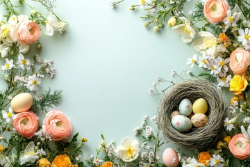 Easter Floral Arrangement with Painted Eggs