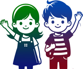 Smiling Boy and Girl Waving with Friendly Expressions
