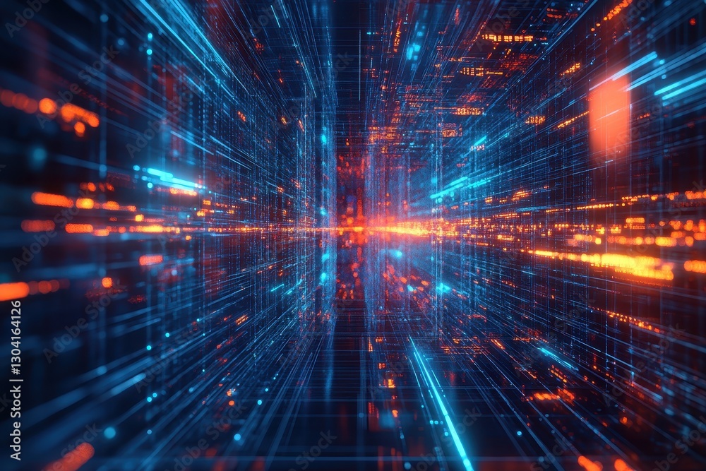Poster abstract 3d rendering of data processing in a futuristic technology style