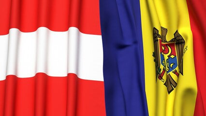 Fototapeta premium Flags of AUSTRIA and MOLDOVA with realistic cloth texture