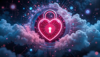 Obraz premium Heart Lock: Cyber Security, Cloud Data - Cybersecurity