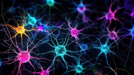 Obraz premium Vibrant Neuron Network Microscopic Neural Connections