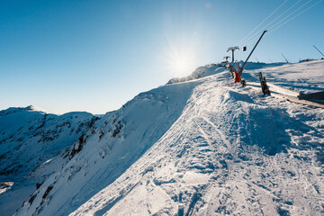 Winter hiking to Chopok in Low Tatras National park is full of beautiful views. Slovakia mountains landscape.
