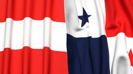 Flags of AUSTRIA and Panama with realistic cloth texture