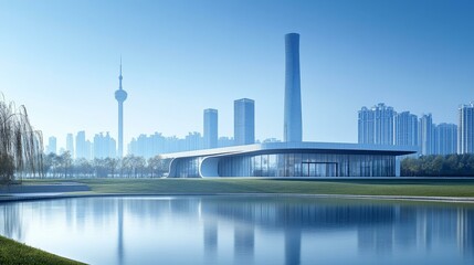 Naklejka premium Modern Architecture by the Lake in Cityscape