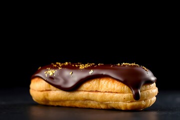 Luxurious &Eacute;clair with Glossy Chocolate Glaze and Gold Leaf, Perfectly Styled for an Elegant and Indulgent Dessert Experience - dessert stock-image