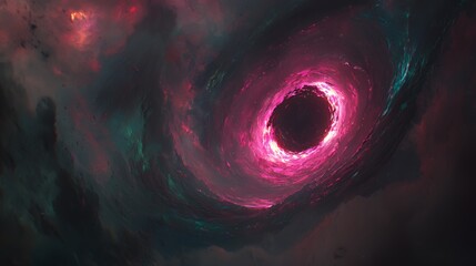 Pink And Purple Cosmic Nebula With Spiral And Black Hole