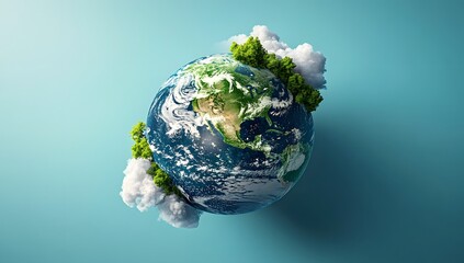 Earth, Green Clouds, Blue Background