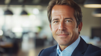Fototapeta premium A confident businessman exudes satisfaction, embodying success and professionalism.