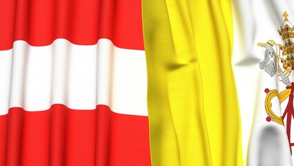 Flags of AUSTRIA and VATICAN with realistic cloth texture