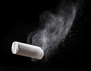Chalk piece breaking apart and creating dust in a dark environment