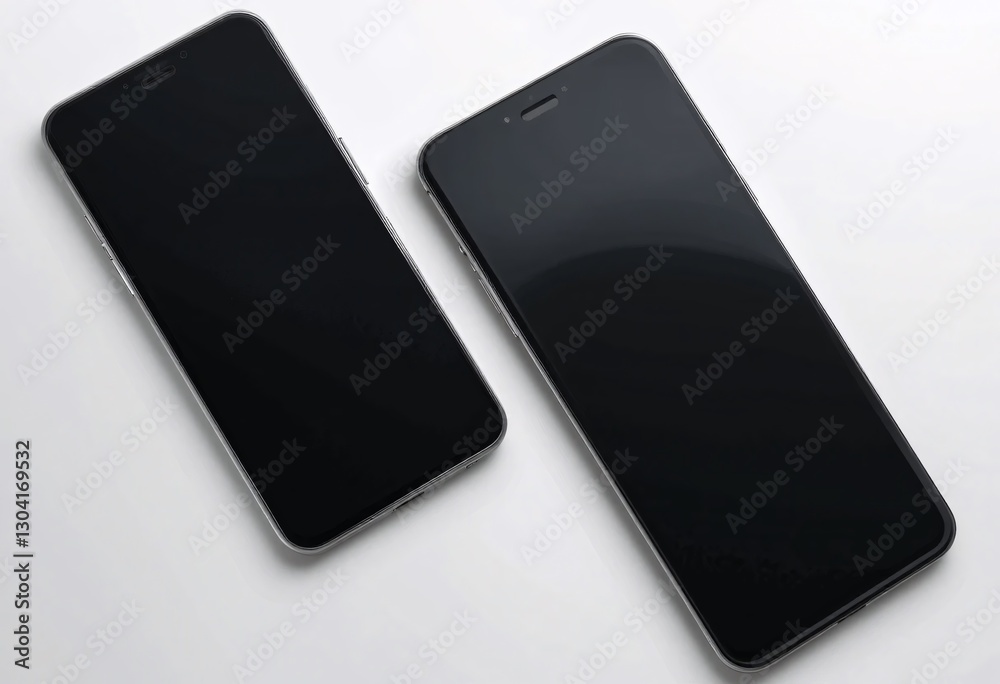 Poster sleek modern smartphones. displaying symmetry and elegance. tech devices angled slightly on a surfac
