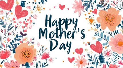 Happy mother's day floral greeting card with hearts and flowers