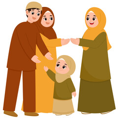Muslim Family Celebrate Eid Mubarak Illustration