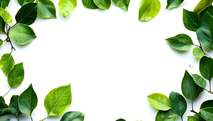 Fototapeta premium Fresh green leaves frame on white background (2)