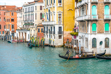 Venice, Italy. Postcard view of canal, old houses and gondola