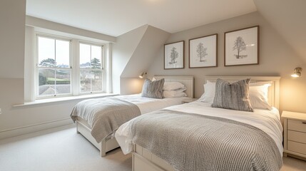 Twin Beds in a Light and Cozy Bedroom