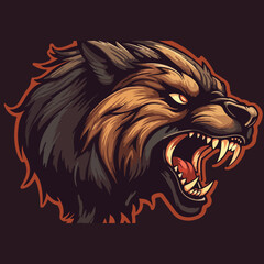 Angry Brown Wolf Head Vector Illustration