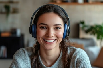 Smiling Woman Wearing Headphones Indoor