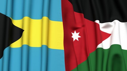 Flags of BAHAMAS and JORDAN with realistic cloth texture