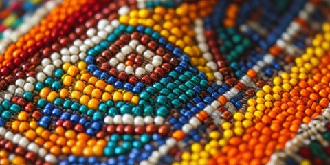 Colorful beaded artwork with intricate patterns and geometric designs Gathering of Nations (Pow Wow)