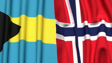 Flags of BAHAMAS and NORWAY with realistic cloth texture