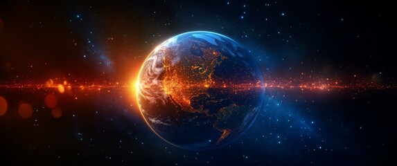 Earth in Space with Vivid Lights
