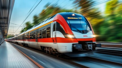 Fototapeta premium Fast Train Speeding Through Station