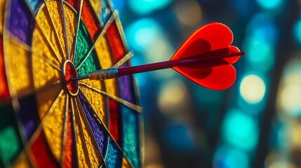 Heart-shaped arrow hitting the target center.