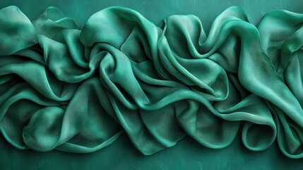 Obraz premium Elegant emerald green fabric displaying soft folds and textured surface details