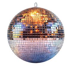 Glittery disco ball reflecting light isolated on white background.PNG