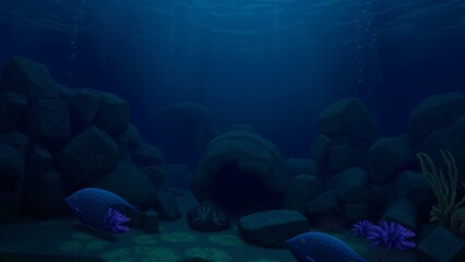 Fototapeta premium Serene Underwater Scene Dark Blue Ocean Depths with Fish and Coral