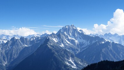Majestic Alpine Mountain Range under a Clear Blue Sky