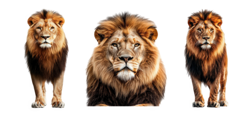 Majestic lion displaying strength and confidence against a white background.