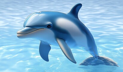 Fototapeta premium Dolphin in Blue Water Illustration