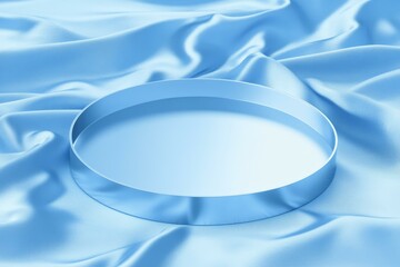 Fototapeta premium Light Blue Silk Fabric Background with Empty Round Display