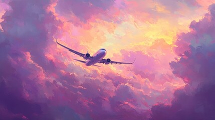 Airplane sunset flight cloudscape travel