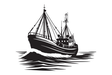 Majestic Fishing Boat Sailing Vector Silhouette Illustration for Maritime Enthusiasts