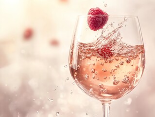 ラズベリーが弾ける爽やかなロゼワインのスプラッシュ | Refreshing Rosé Wine Splash with Raspberries