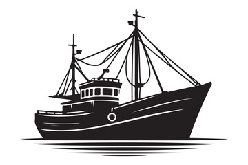 Fishing Boat Silhouette Vessel Vector Illustration Maritime Industry