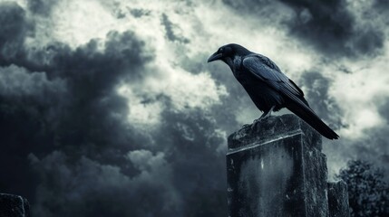 Fototapeta premium Raven on Grave at Night