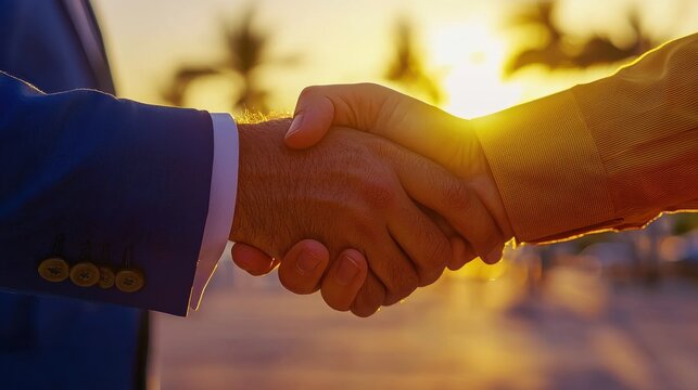 Corporate lawyers negotiating luxury real estate deals in a tropical Miami, USA.